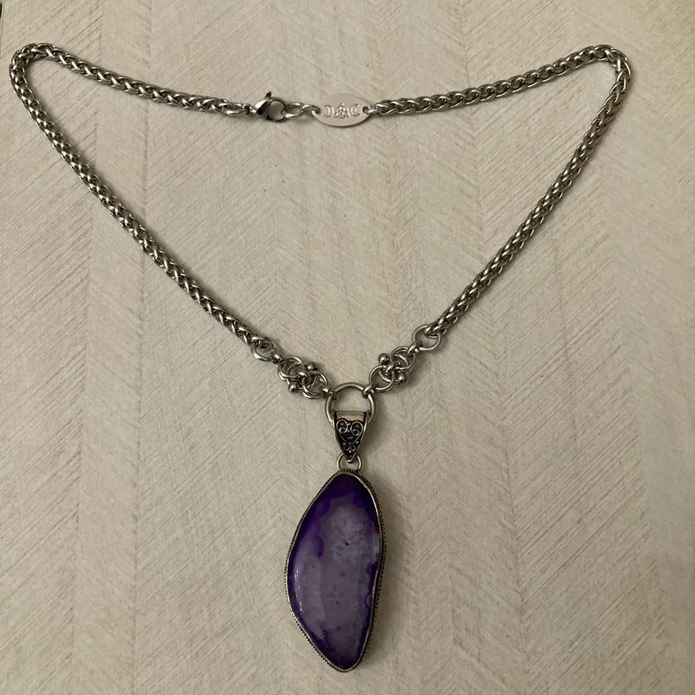 925 sterling silver overlay purple agate gemstone charm maille boho necklace - Picture 10 of 10